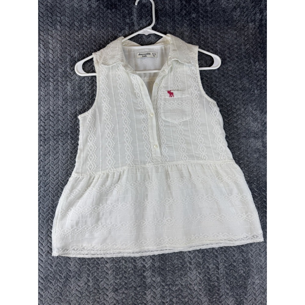 Abercrombie & Fitch Polo Dress Girls 15/16 White Eyelet Embroidered Sleeveless